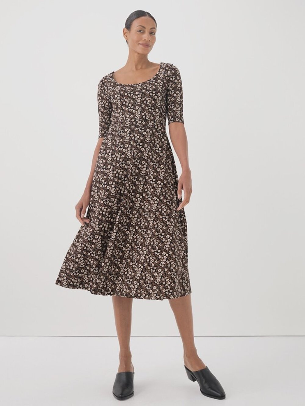 Pact Brown Floral Midi Dress